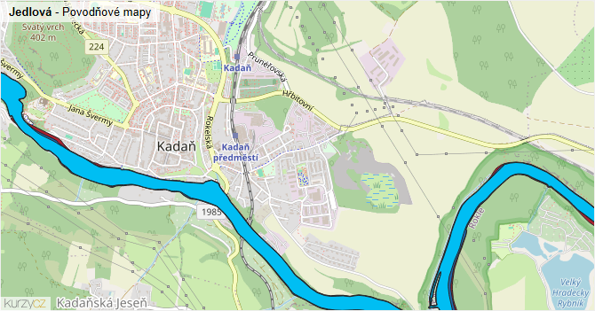 Jedlová - záplavové mapy stoleté vody