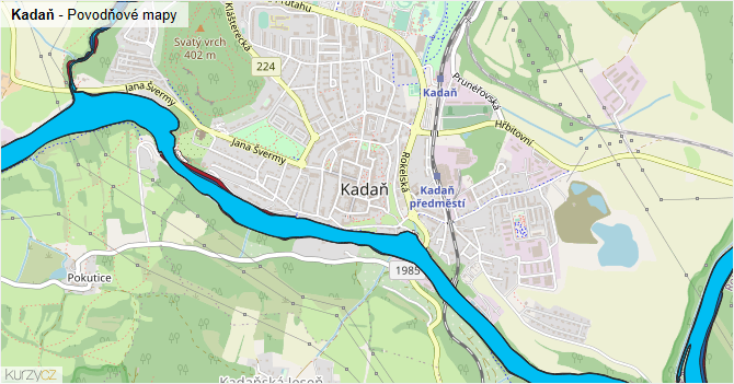 Kadaň - záplavové mapy stoleté vody