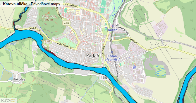 Katova ulička - záplavové mapy stoleté vody