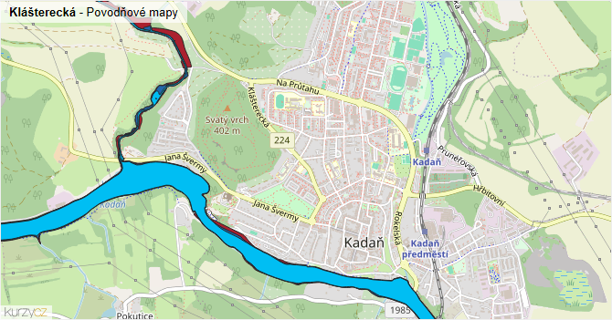 Klášterecká - záplavové mapy stoleté vody