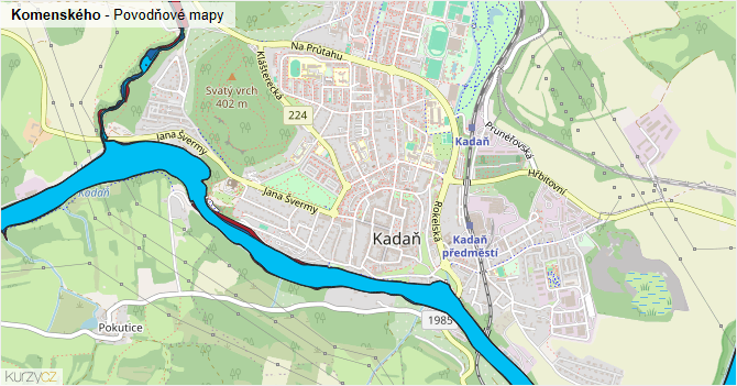 Komenského - záplavové mapy stoleté vody