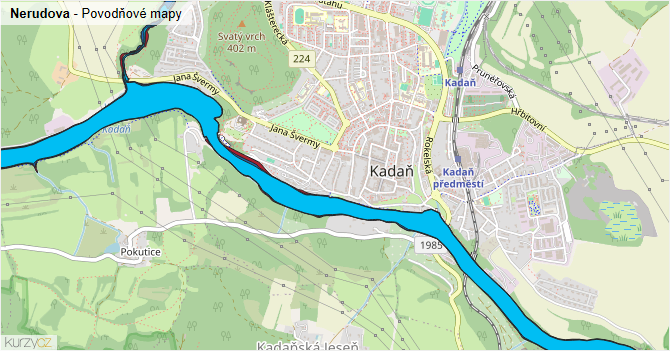 Nerudova - záplavové mapy stoleté vody