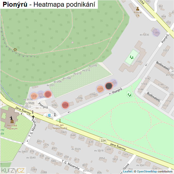 Mapa Pionýrů - Firmy v ulici.