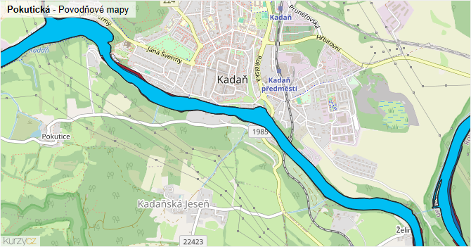 Pokutická - záplavové mapy stoleté vody
