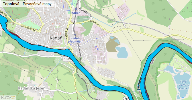 Topolová - záplavové mapy stoleté vody