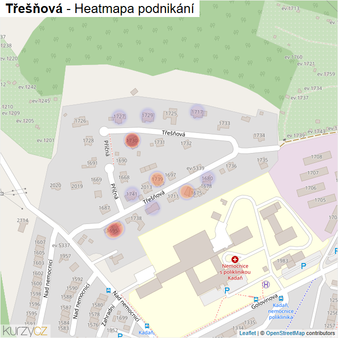 Mapa Třešňová - Firmy v ulici.