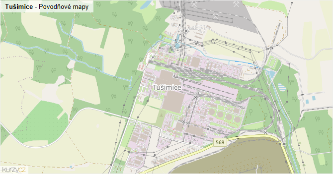 Tušimice - záplavové mapy stoleté vody