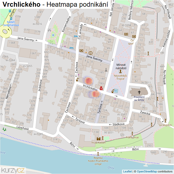 Mapa Vrchlického - Firmy v ulici.