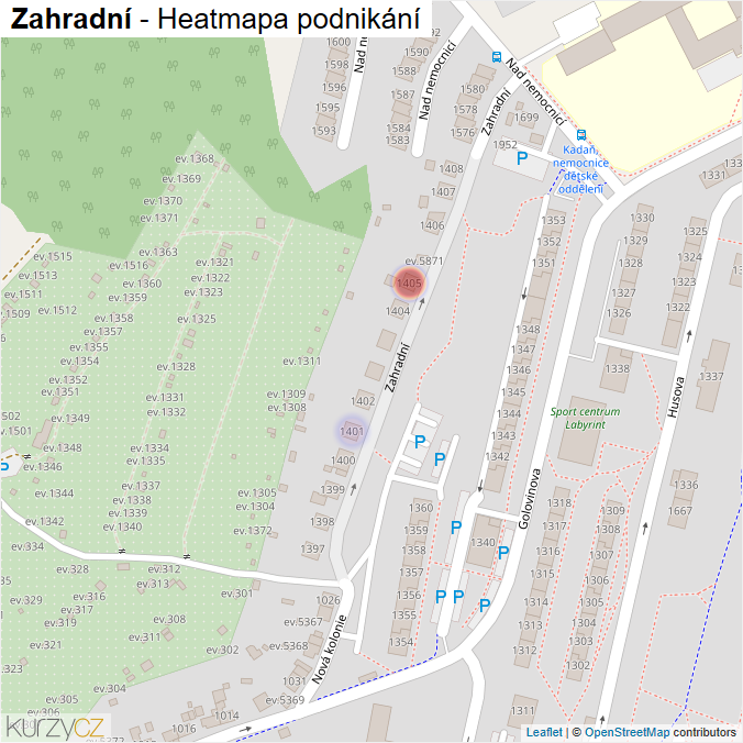 Mapa Zahradní - Firmy v ulici.