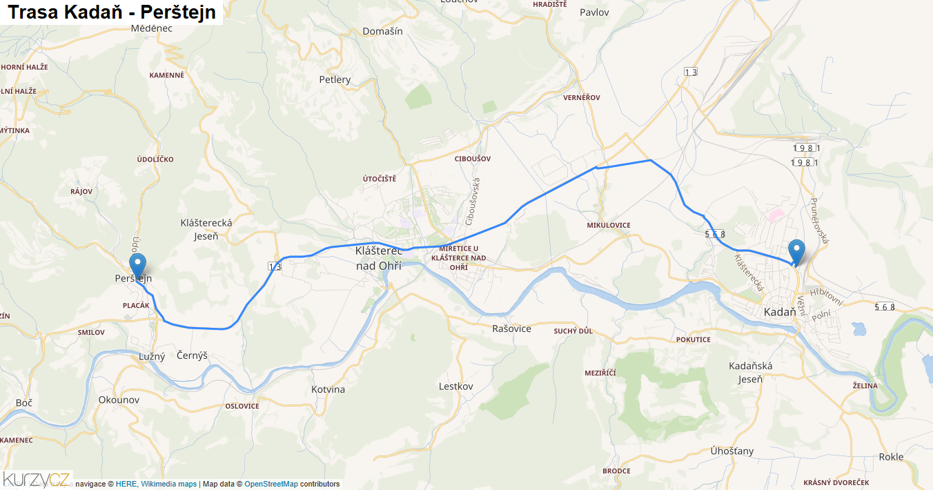 Kadaň-Perštejn, mapa trasy