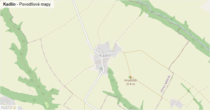Kadlín - záplavové mapy stoleté vody