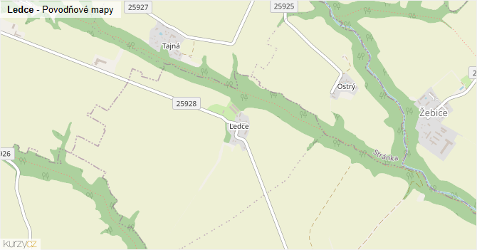 Ledce - záplavové mapy stoleté vody