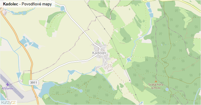 Kadolec - záplavové mapy stoleté vody