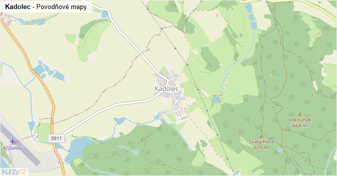 Kadolec - záplavové mapy stoleté vody