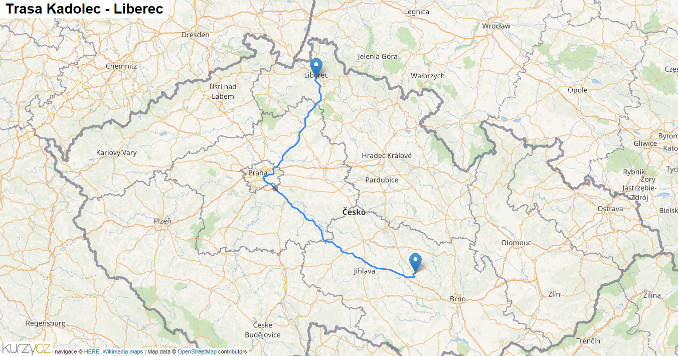 Kadolec-Liberec, mapa trasy