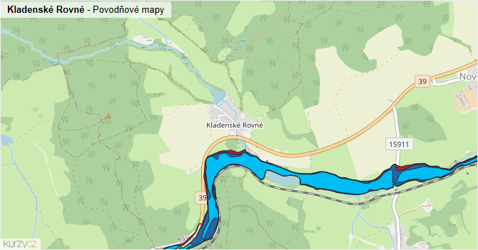 Kladenské Rovné - záplavové mapy stoleté vody