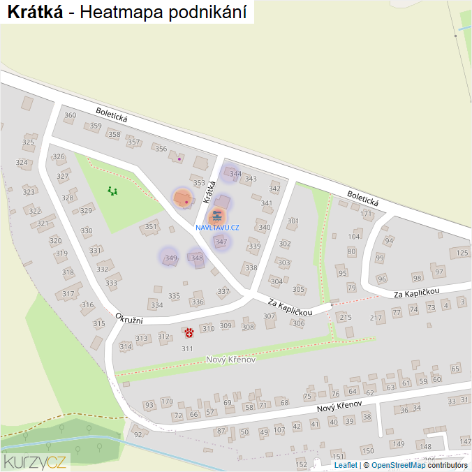 Mapa Krátká - Firmy v ulici.