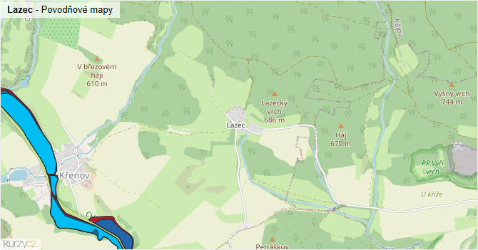 Lazec - záplavové mapy stoleté vody