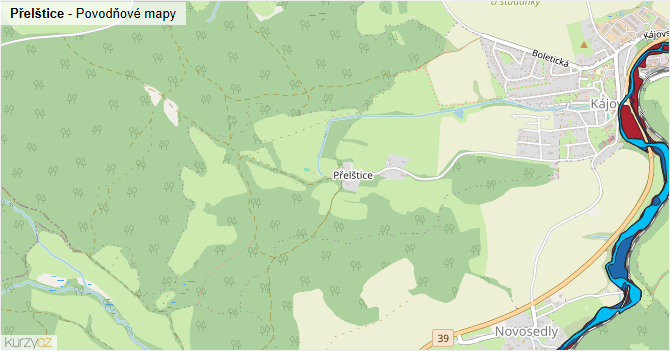 Přelštice - záplavové mapy stoleté vody