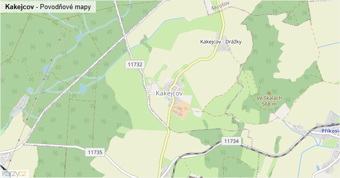 Kakejcov - záplavové mapy stoleté vody