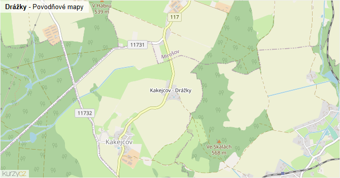 Drážky - záplavové mapy stoleté vody
