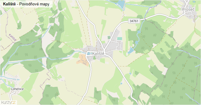 Kaliště - záplavové mapy stoleté vody