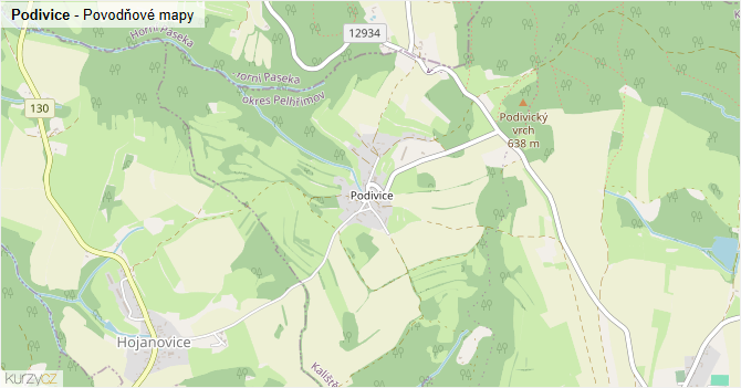 Podivice - záplavové mapy stoleté vody