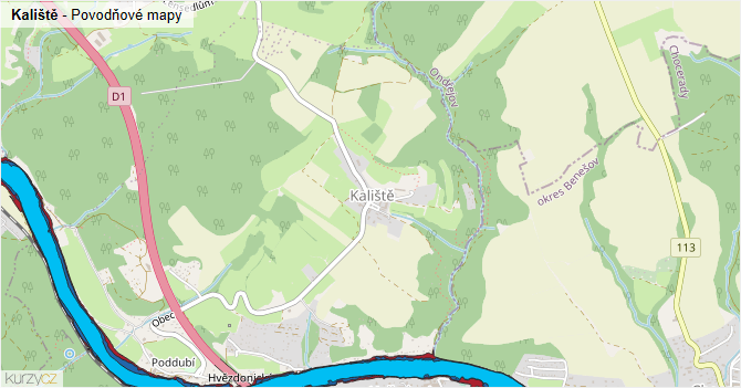 Kaliště - záplavové mapy stoleté vody
