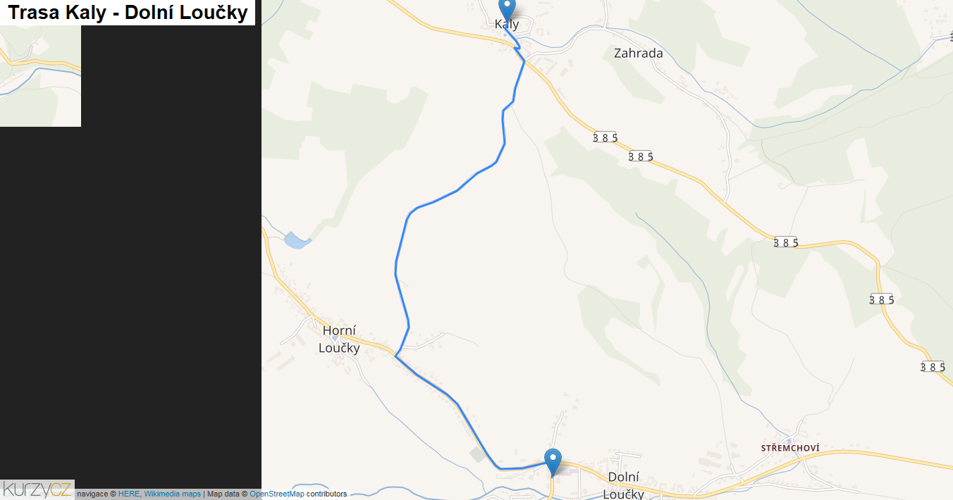 Kaly-Dolní Loučky, mapa trasy
