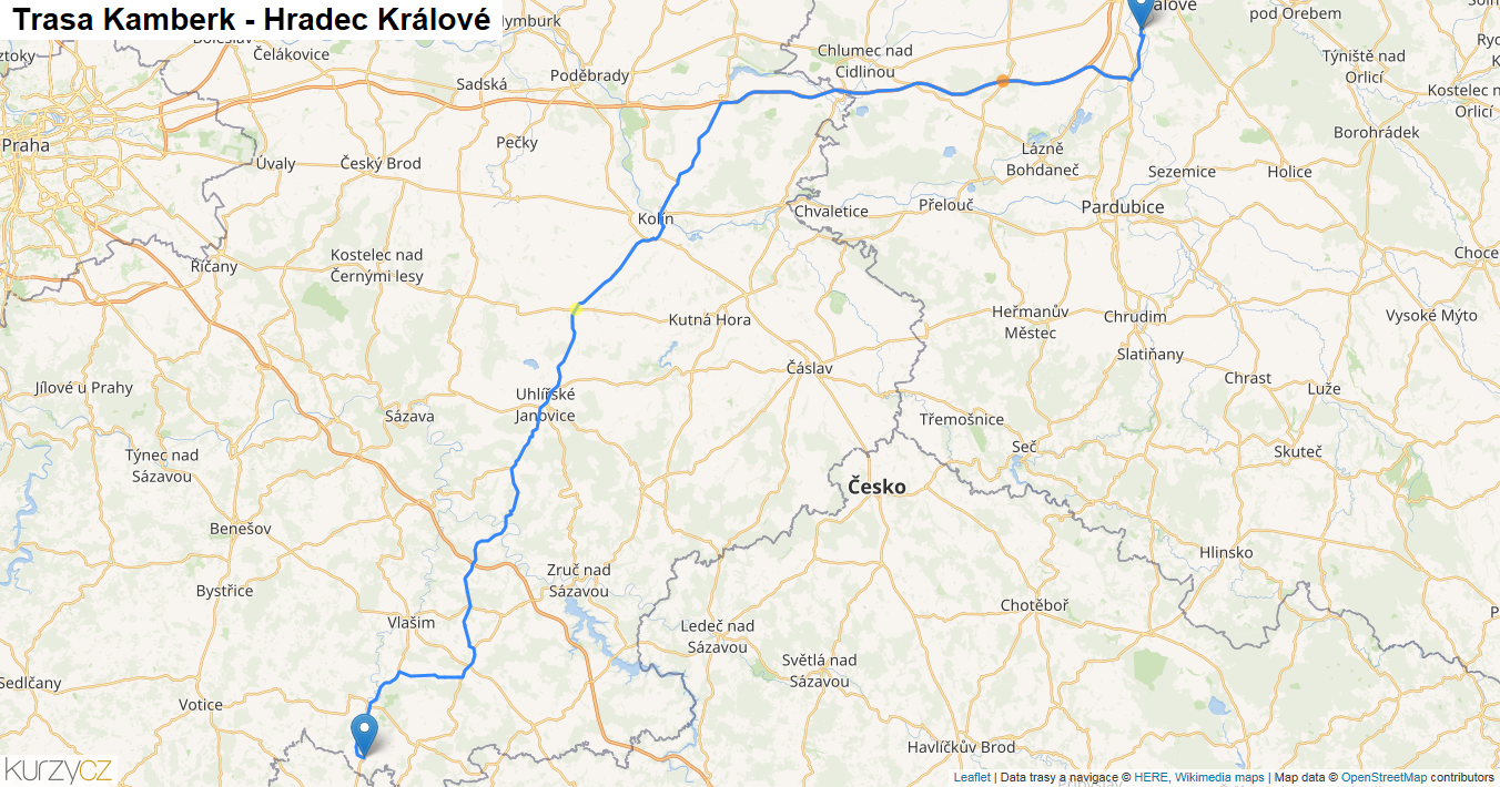 Kamberk-Hradec Králové, mapa trasy