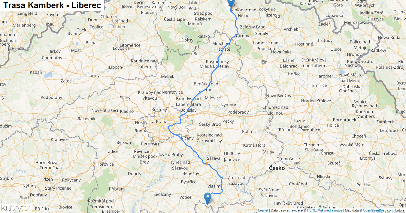 Kamberk-Liberec, mapa trasy