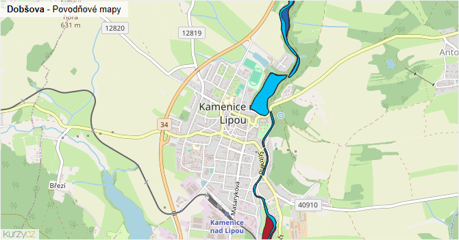 Dobšova - záplavové mapy stoleté vody