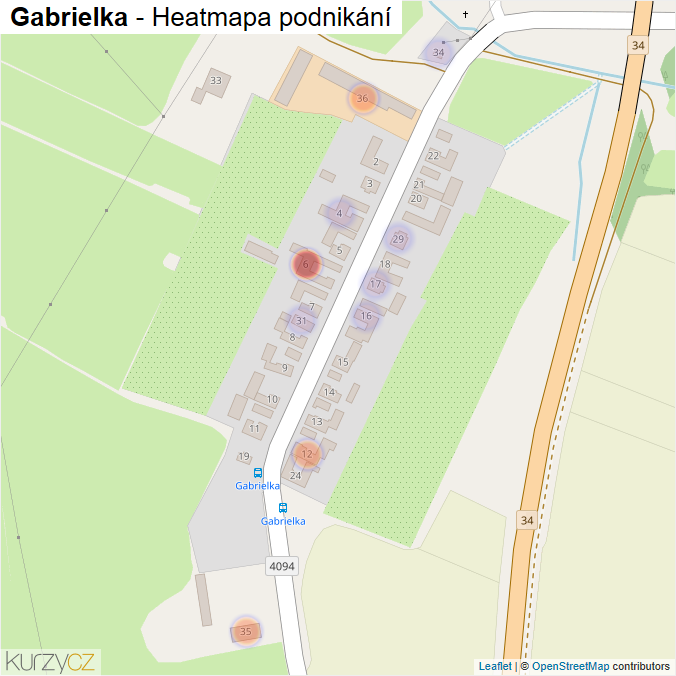Mapa Gabrielka - Firmy v části obce.