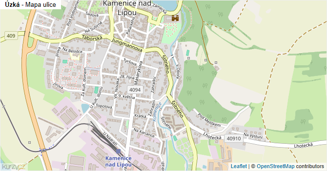 Úzká - mapa ulice