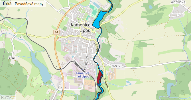 Úzká - záplavové mapy stoleté vody