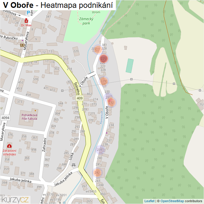 Mapa V Oboře - Firmy v ulici.