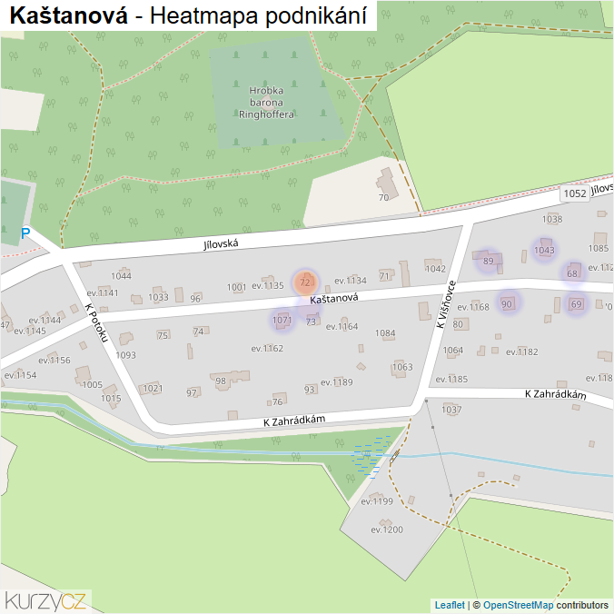 Mapa Kaštanová - Firmy v ulici.