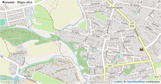 Korunní - mapa ulice