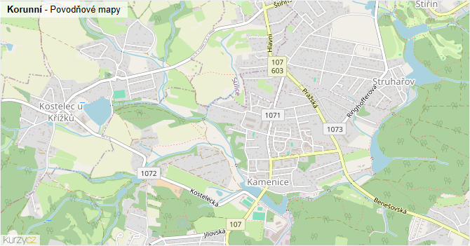 Korunní - záplavové mapy stoleté vody