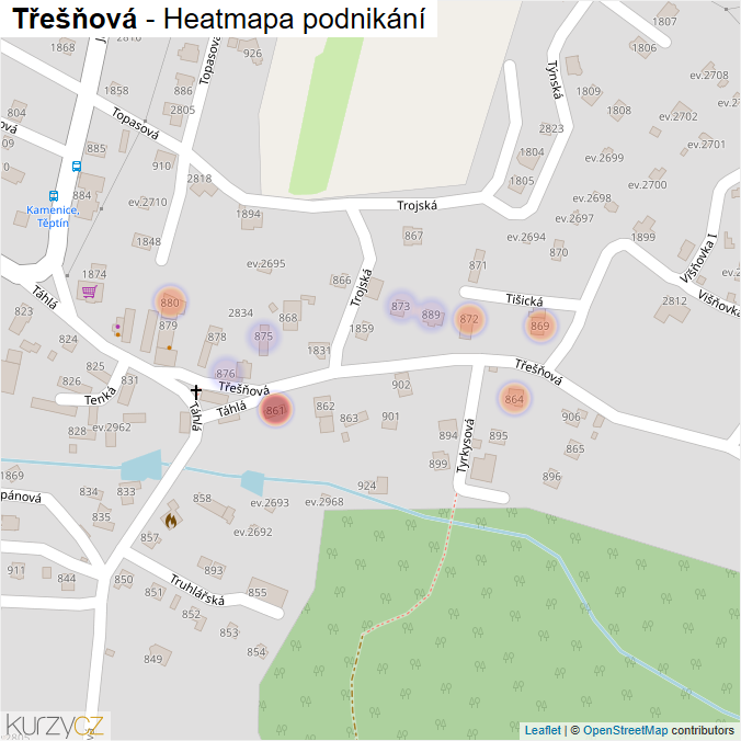 Mapa Třešňová - Firmy v ulici.