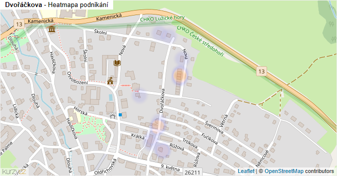 Dvořáčkova - mapa podnikání