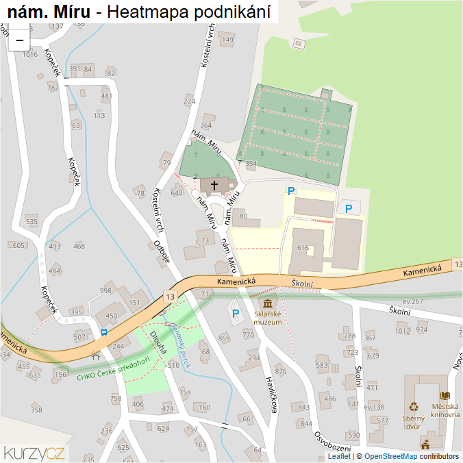 Mapa nám. Míru - Firmy v ulici.