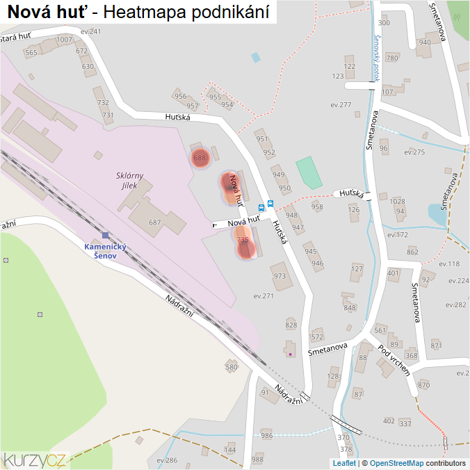 Mapa Nová huť - Firmy v ulici.
