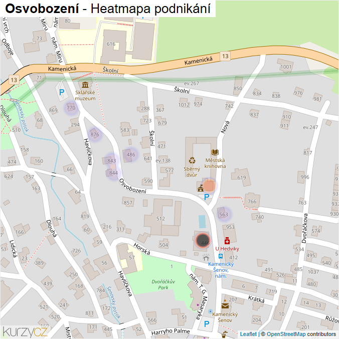 Mapa Osvobození - Firmy v ulici.