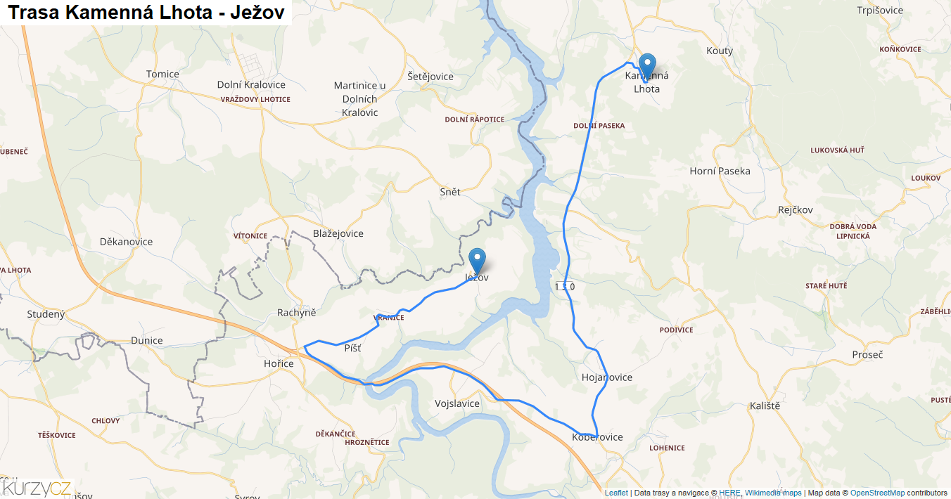 Kamenná Lhota-Ježov, mapa trasy