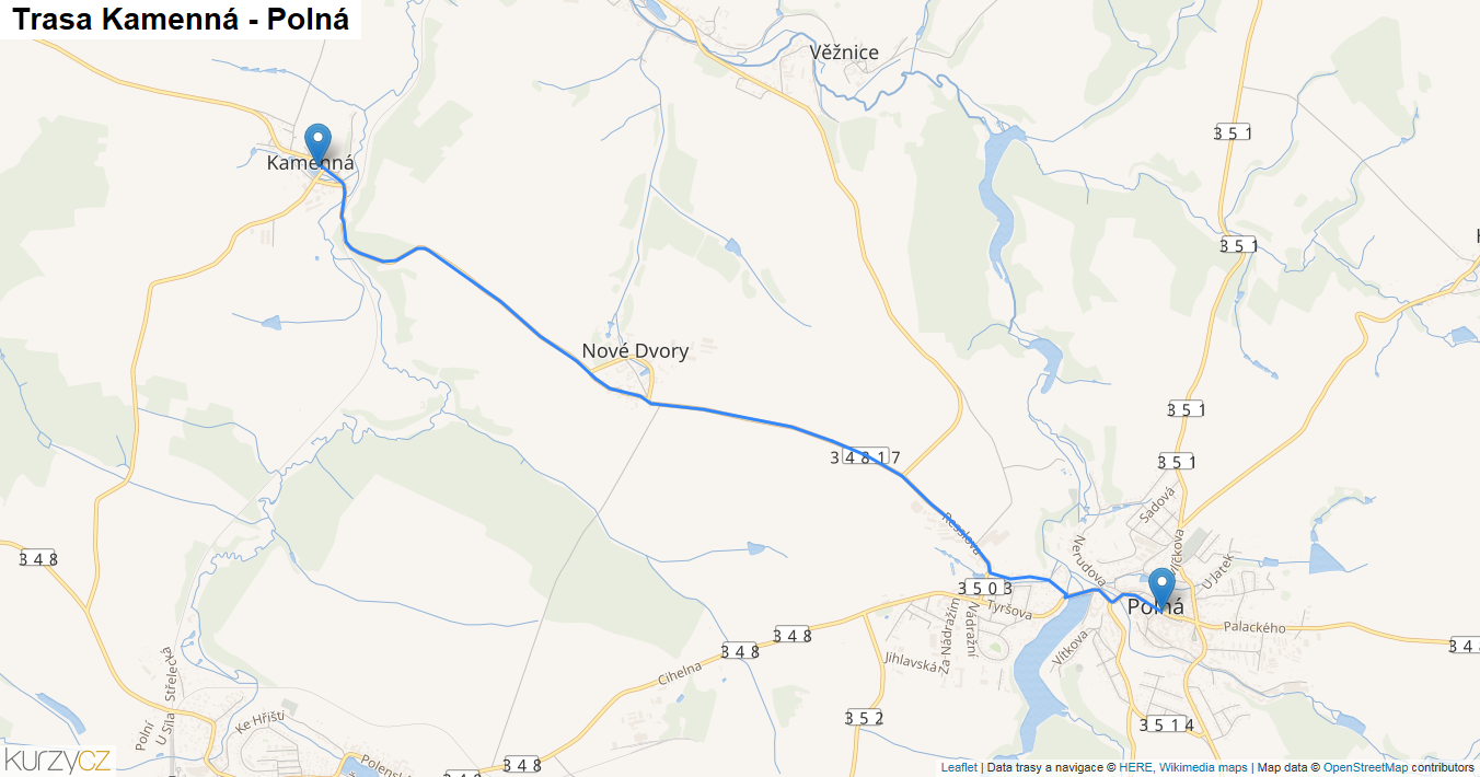 Kamenná-Polná, mapa trasy