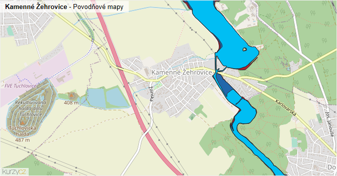 Kamenné Žehrovice - záplavové mapy stoleté vody