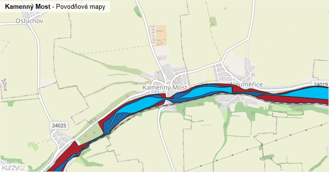 Kamenný Most - záplavové mapy stoleté vody