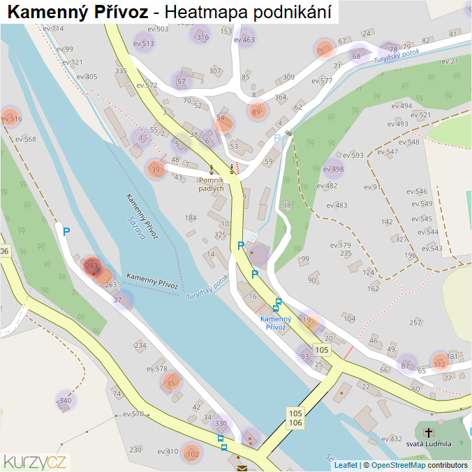Mapa Kamenný Přívoz - Firmy v části obce.