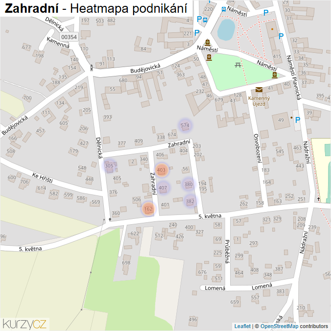 Mapa Zahradní - Firmy v ulici.